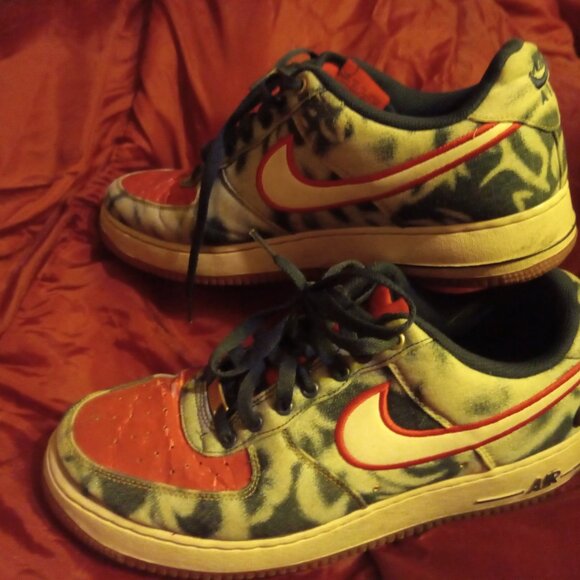 Mens Size 11.5 Vintage Nike Air Force 1 Low Acid Wash Denim Shoes Used - Picture 6 of 7